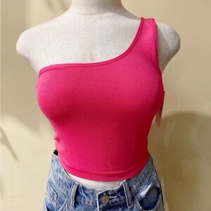 Pink One Shoulder Seamless Crop Top